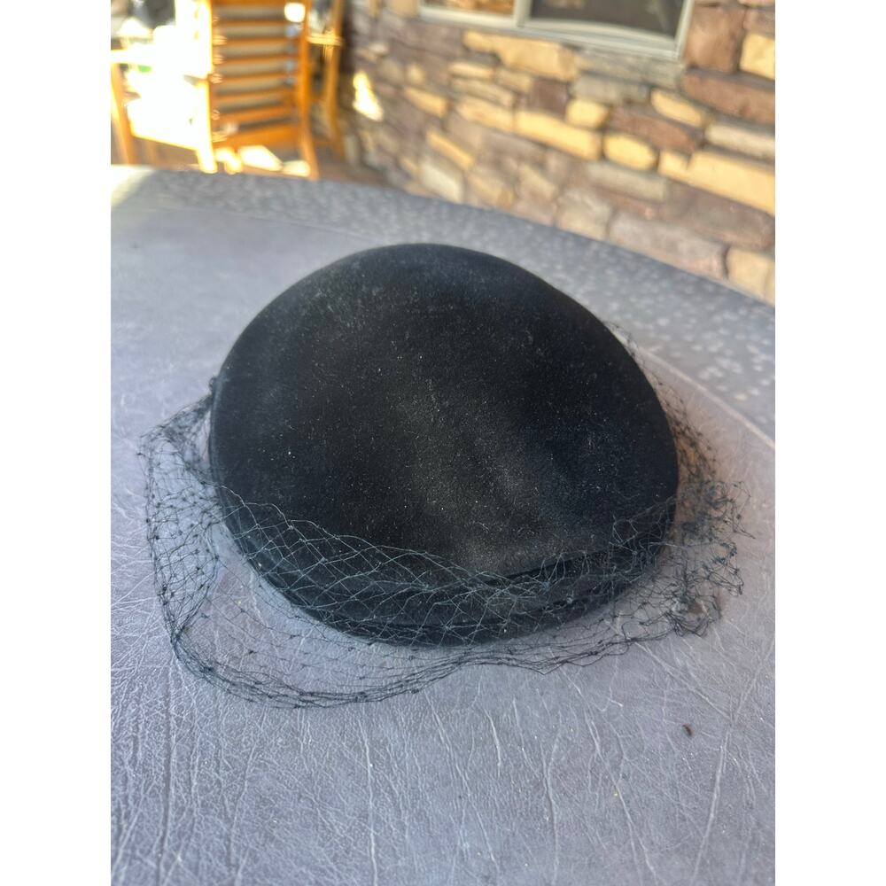 Vintage 1960s Black Felt Pillbox Hat with Birdcage Veil | Made in Italy